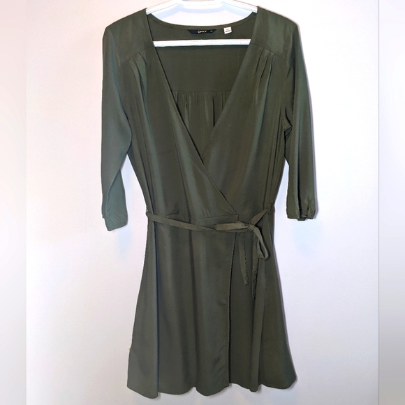 ONLY Wrap Dress Olive 3/4 length sleeve Size 36 - Picture 4 of 5